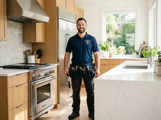 Appliance Repair Hero technician in a Acton, MA kitchen after an appliance repair
